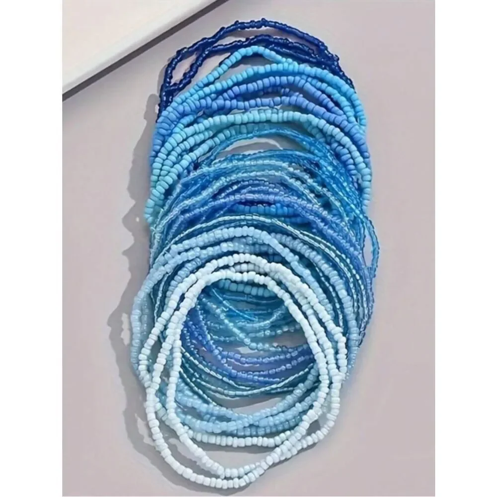 Blue Bead Stretch Bracelet Set A1820